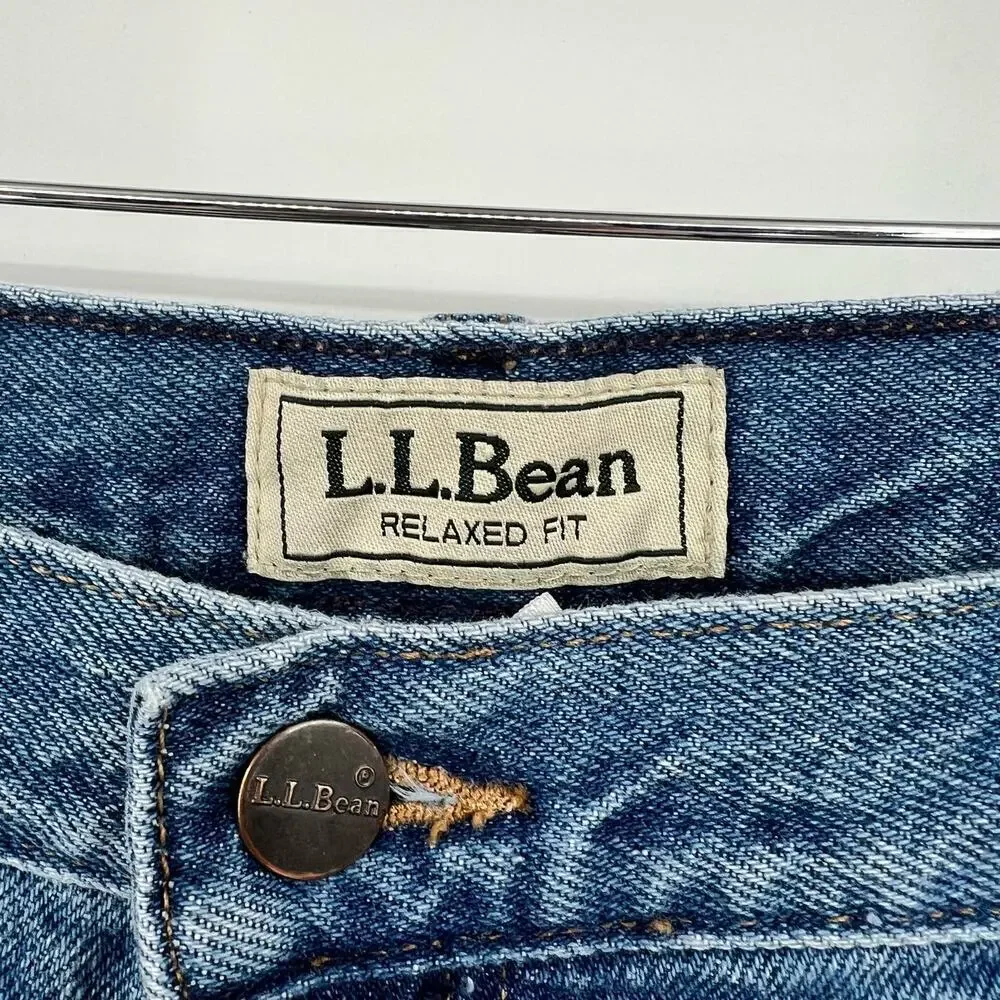 vtg 90s LL BEAN fleece lined denim jeans straight leg stonewash faded sz 44 x 34